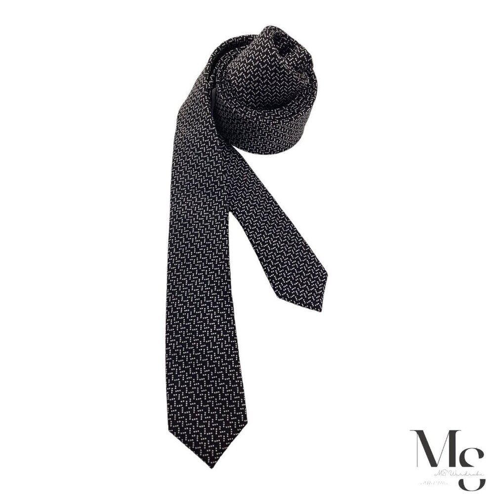 THE KOOPLES XL Black Geometric Luxury Silk Slim Tie W: 1.6" EX COND